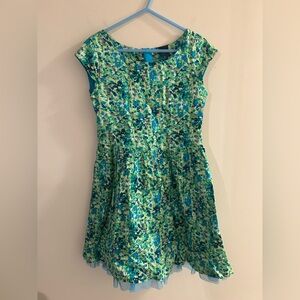Gap Kids S 6-7 Blue & Green Floral Print Short Sleeve Tulle Twirly Cotton Dress
